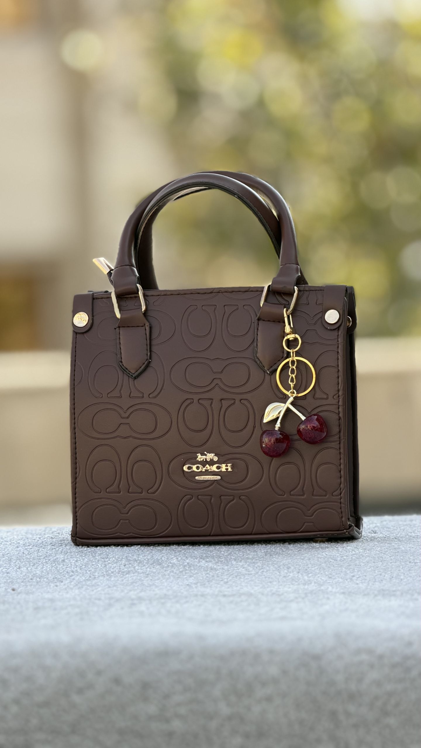 کیف زنانه دستی و دوشی مارک coach سایز کوچیک گیلاس دار جنس چرم مصنوعی