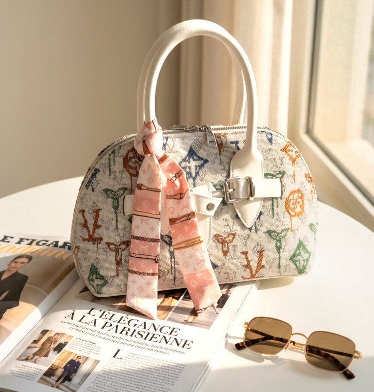 کیف زنانه تیارا LV دستی و دوشی جنس پارچه و چرم مصنوعی خارجی