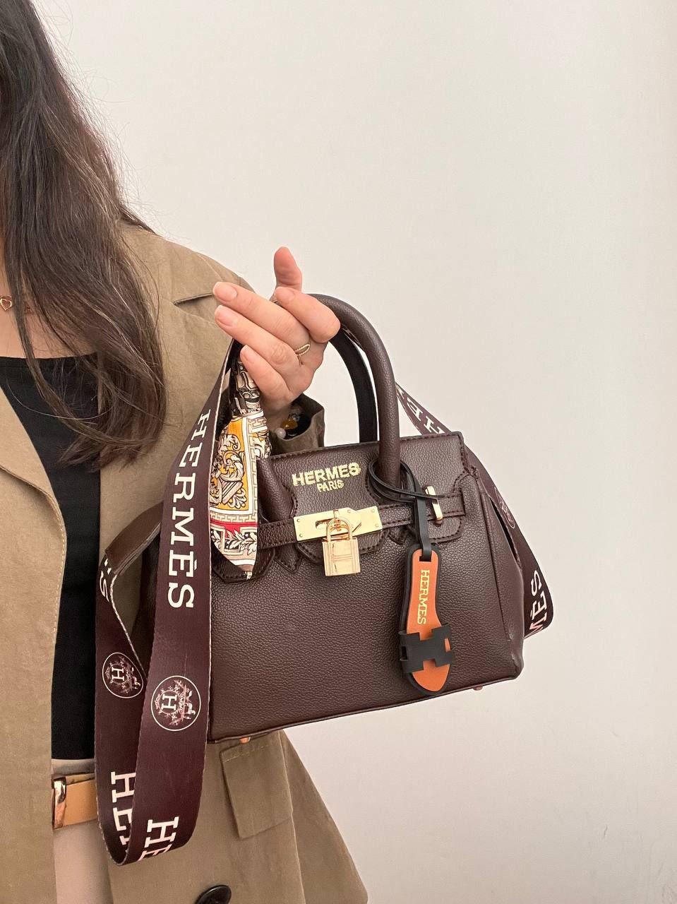 کیف دخترانه Hermes شالدار جنس چرم مصنوعی شرانگ خارجی درجه ۱