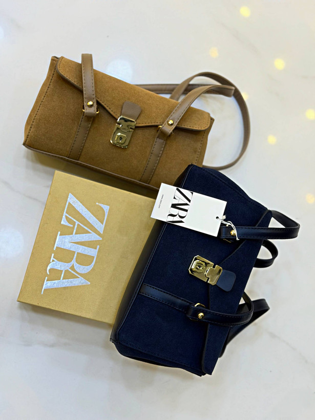 کیف زنانه Zara جلو قفل ترند پاییزه همراه با جعبه جنس جیر خارجی